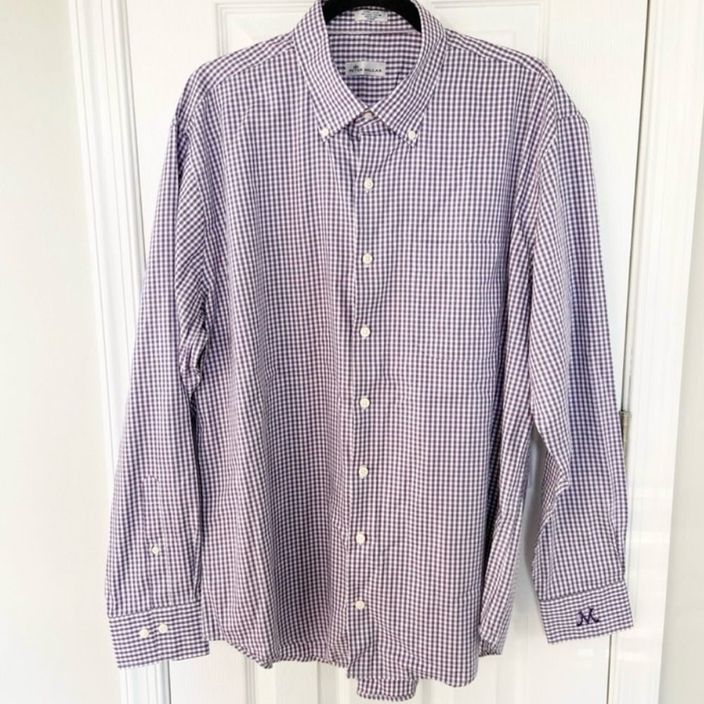 Peter Millar Men’s Crown Soft Gingham Shirt Purple Button Down Size XL